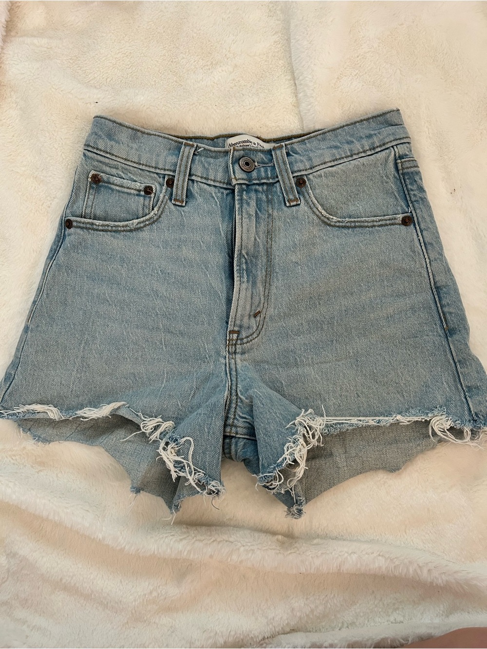 Abercrombie & Fitch Light Blue Distressed High-Rise Denim Shorts
